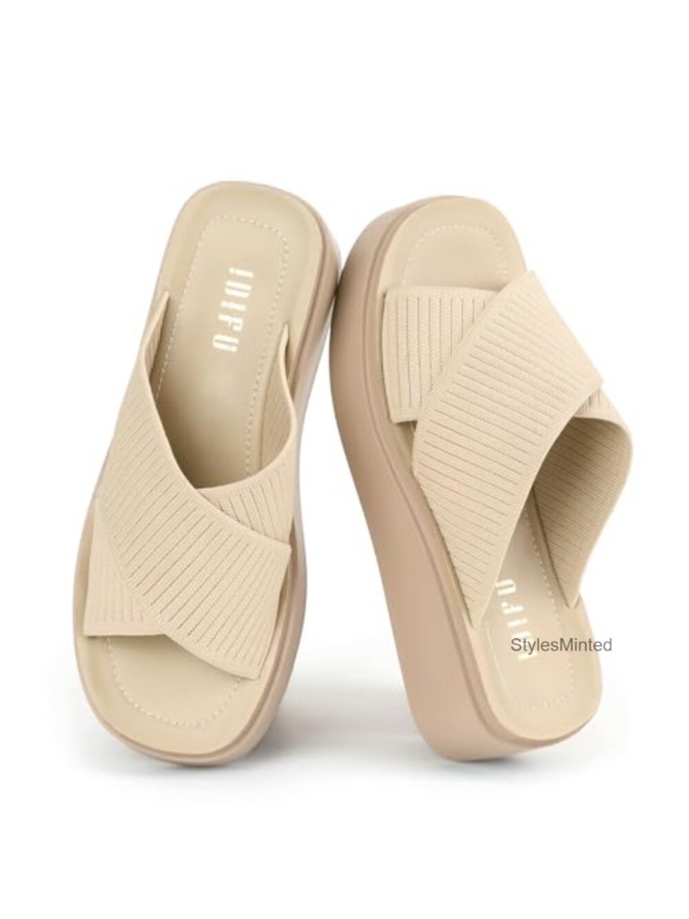 IDIFU Platform Sandals 2" Chunky Wedge Open Toe Knit Slip On Comfortable Summer